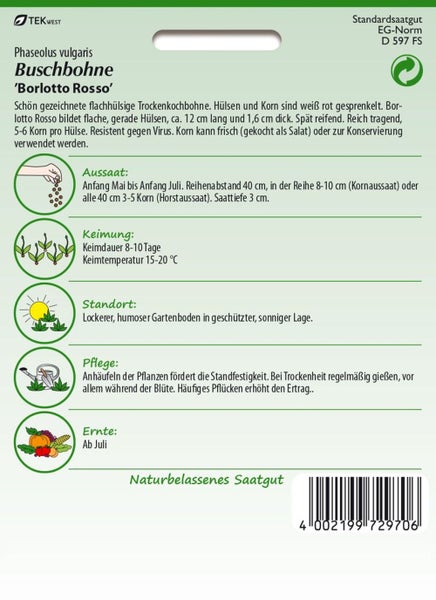 Buschbohne Borlotto Rosso Saatguttüte