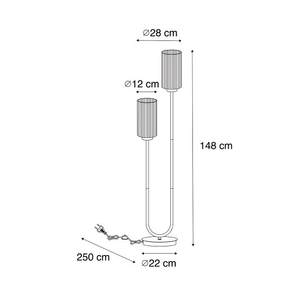 Stehleuchte mit zwei Glaslampenschirmen und einem Metallgestell