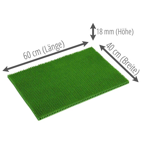 Kunstrasenmatte mit den Maßen 60 cm Länge, 40 cm Breite und 18 mm Höhe.