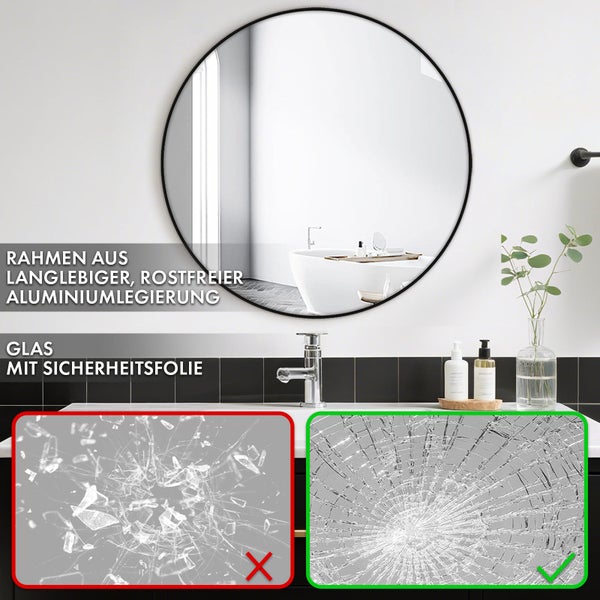 Floordirekt Wandspiegel Bella Runder Spiegel Aluminiumlegierung Schwarz Ø 70 cm