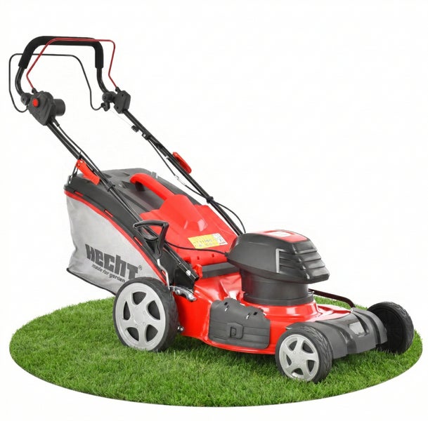 Roter Rasenmäher mit Fangkorb von Hecht