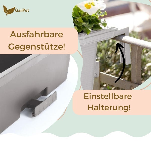 GarPet Balkonkasten mit ausfahrbarer Gegenstütze und einstellbarer Halterung