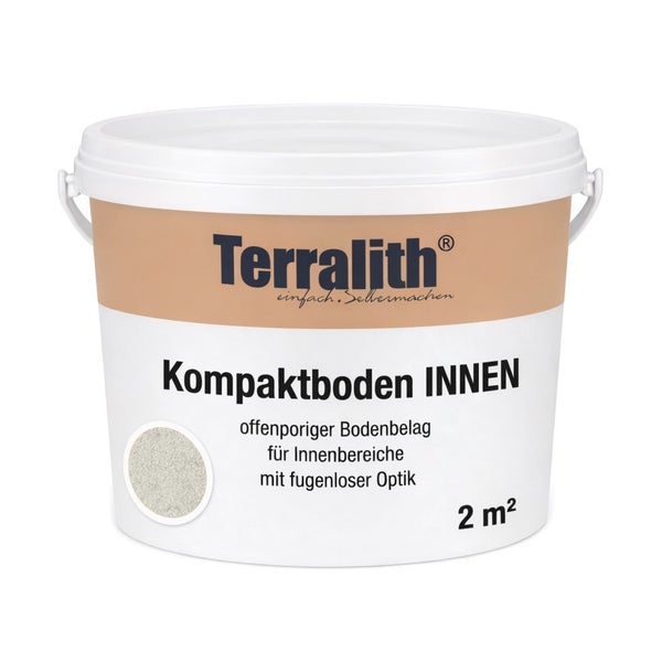 Terralith Kompaktboden Innen für fugenlose Bodenbeläge in Innenbereichen, reicht für circa 2 Quadratmeter.