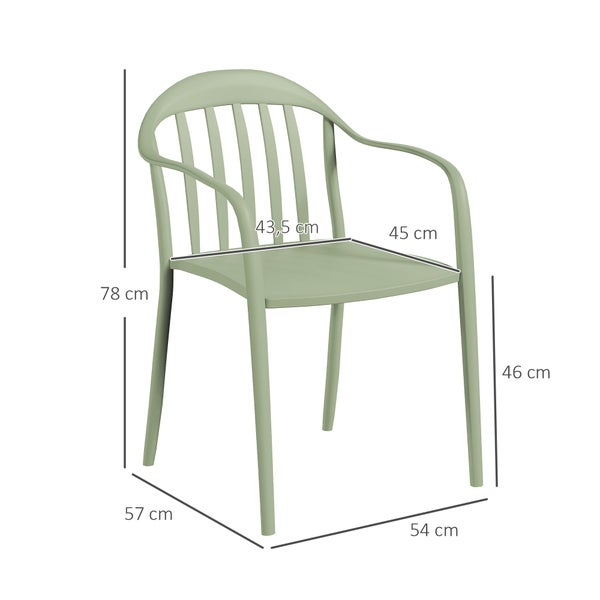 Outsunny Gartenstuhl 4er Set wetterfest Gartenstühle aus Kunststoff Stapelstuhl mit Armlehne Rückenlehne stapelbar Terrassenstuhl bis 120 kg belastbar Gartenmöbel für Hinterhof, Garten, Balkon Grün