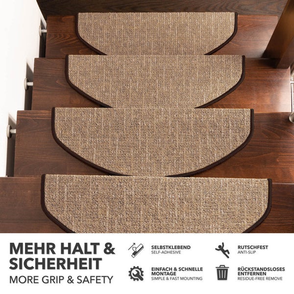 FLOORDIREKT Stufenmatte Alto - Selbstklebend - Braun - Halbrund - 23,5 x 65 cm