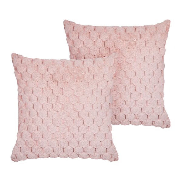 Dekokissen 2er Set PURSLANE Webpelz 43 x 43 cm Pastellrosa Geometrisches Muster