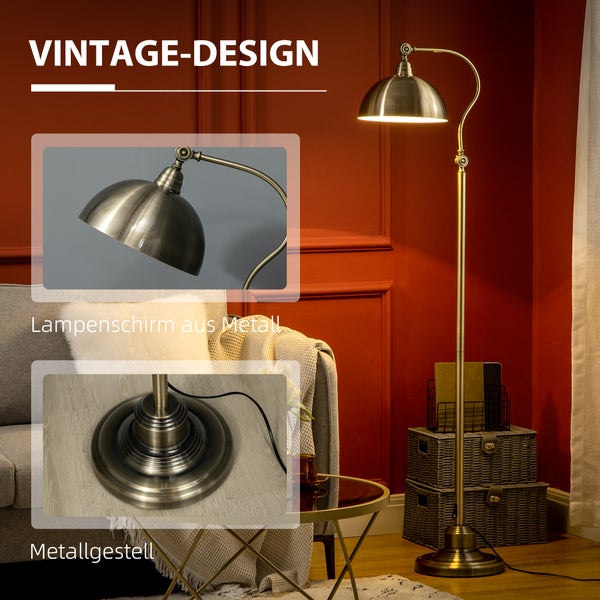 HOMCOM Stehlampe, 42L x 25,5B x 152H cm, Metall, Bronze
