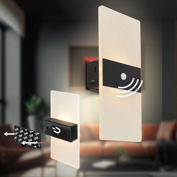 LED Wandleuchte Wandlampe ohne Stromanschluss Bewegungsmelder Akku ohne Bohren