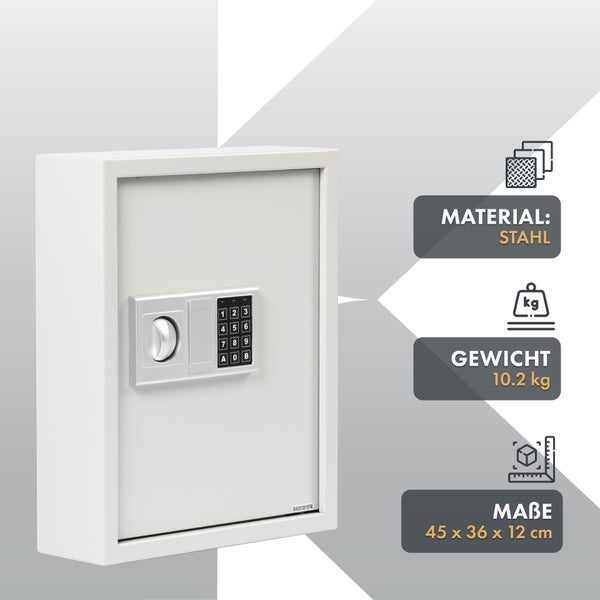 FLOORDIREKT Schlüsseltresor mit Elektronikschloss - Schlüsselkasten - Weiß - 36 x 12 x 45 cm