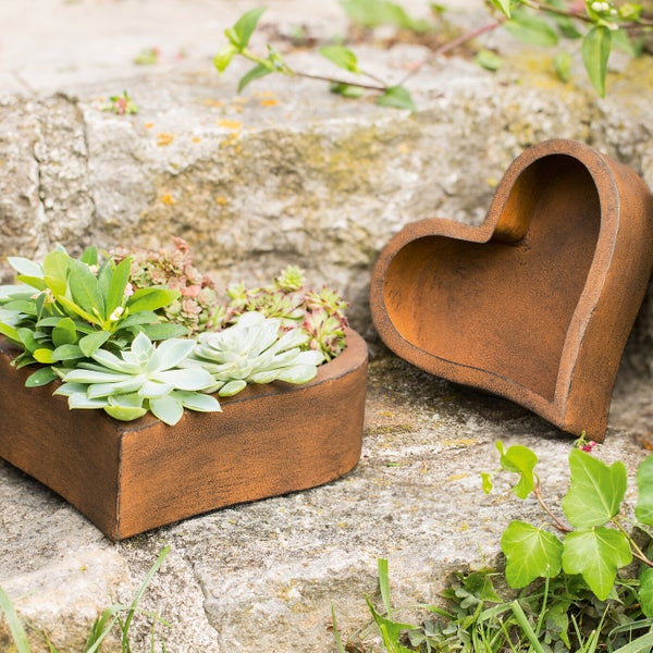 FRANK FLECHTWAREN | Pflanzer Rostherz, 2er Set, METALL, 18 x 5 x 17 cm, 23 x 6 x 23 cm