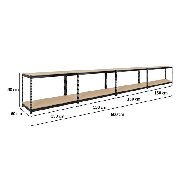 PROREGAL Mega Deal 4x Profi Werkbank STRONG BEAST, HxBxT 90x150x60cm mit Fachlast 500kg, 2 Ebenen, Schwarz