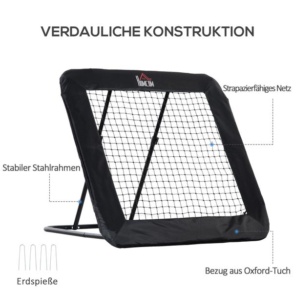 HOMCOM Fußball Rebounder, klappbar Kickback Tor, Verstellbar in 5 Stufen, 128 x 118 x 108-120 cm, Stahl, Schwarz