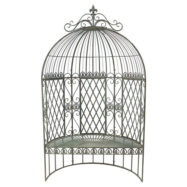 Dekorative Gartenbank aus Metall im Vogelkäfigdesign