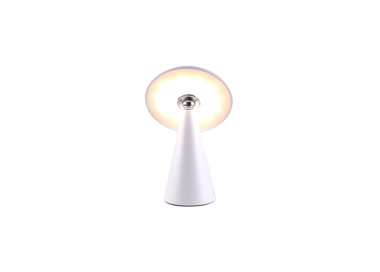 Moderne LED Tischleuchte in konischer Form mit flachem Schirm