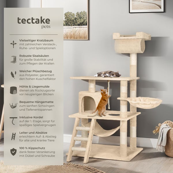 Kratzbaum tectake Stokeley inklusive Spielkordel und Kippschutz 141 cm beige
