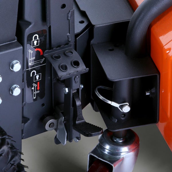 Detailansicht einer Bodenfräse mit Sperrsymbol und Bedienungsanleitung