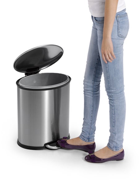 PROREGAL Ellipsenförmiger Treteimer Aus Gebürstetem Edelstahl 20 Liter HxBxT 44,8 x 32,5 x 35,6 cm Silber