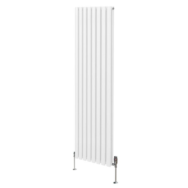 Oval Röhrenheizkörper & Chrom Thermostatventile – 1800mm x 480mm - Weiß
