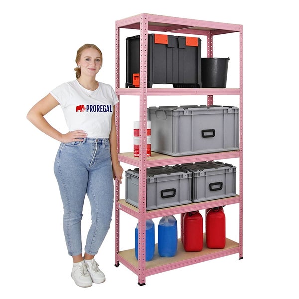 PROREGAL Schwerlastregal PINK LADY, HxBxT 180x90x40cm, Fachlast 175kg, 5 Ebenen, Pink, Kellerregal, Steckregal, Garagenregal, Lagerregal