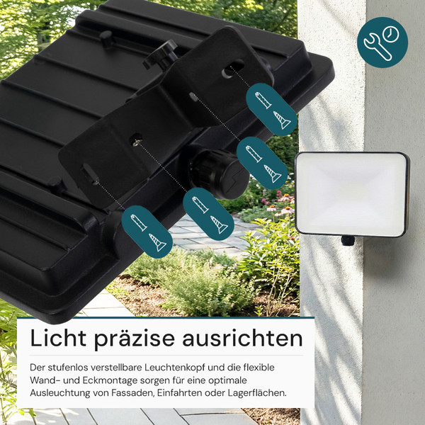 LED-Außenstrahler mit stufenlos verstellbarem Leuchtenkopf für Fassaden, Einfahrten oder Lagerflächen