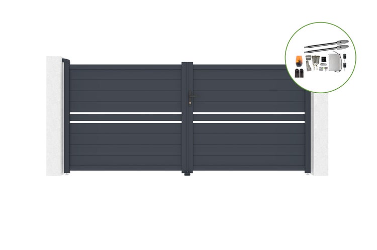 Schwingtor 3,5 m CIMONE H.160 cm Aluminium + TANKER B250 Motorisierung