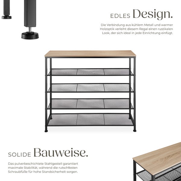 Schuhregal mit vier Ablagen aus Metall und Holzoptik