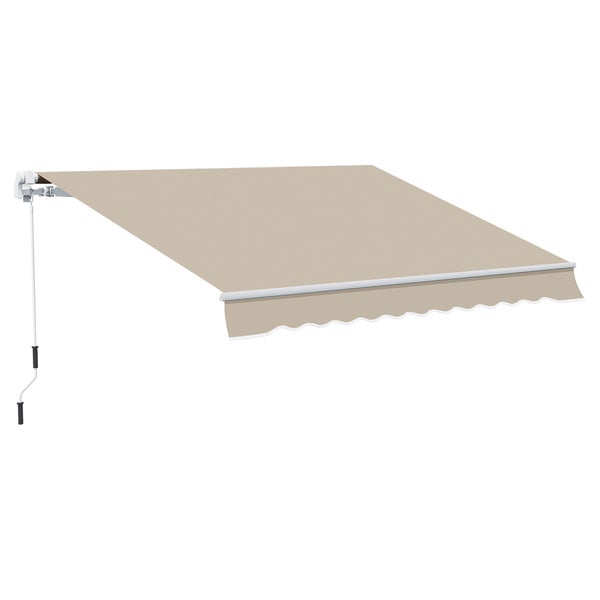 Outsunny manuelle Gelenkarmmarkise, mit Handkurbel Balkonmarkise, 395 x 245 cm, Alu, Weiß+Beige