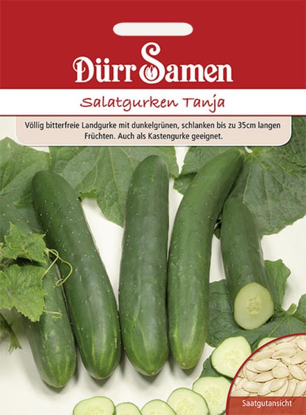 Dürr Samen Logo, Samentüte für Tomatenpaprika Szuszanna mit Abbildung von reifen Früchten, Schärfegradskala mit geringer Schärfe und Saatgutansicht.