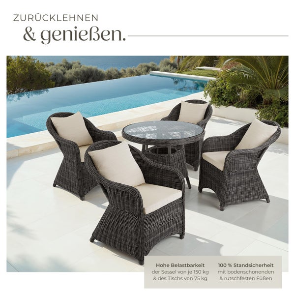 Rattan Sitzgruppe tectake Zürich Stühle vormontiert mit Aluminiumgestell grau