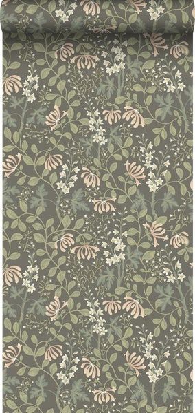 Borastapeter Tapete Blumen Braun und Grün - 53 cm x 10.05 m - 662683