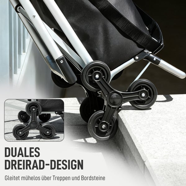 Einkaufstrolley mit Treppensteiger-Rädern für einfaches Überwinden von Stufen