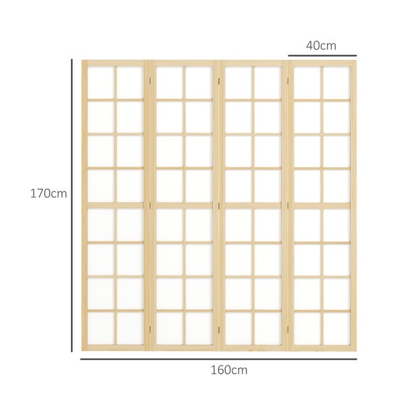 HOMCOM Paravent 4-teilig 160 x 170 cm Trennwand Raumteiler, Faltbar Raumtrenner Sichtschutz Stellwand für Wohnzimmer Natur