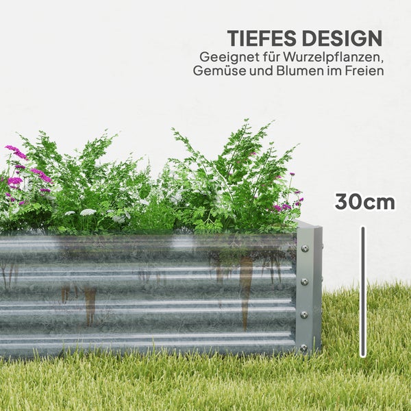 Outsunny Hochbeet aus Stahl, Wetterbeständig Pflanzbeet mit Anti-Schnittkante Frühbeet Gartenbeet rostfrei Pflanzkasten Pflanzkübel 180 x 90 x 30 cm für Garten Balkon, Gemüsebeet für Blumen, Gemüse