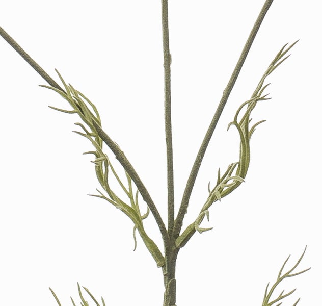 Künstlicher Zweig mit feinen grünen Blättern.