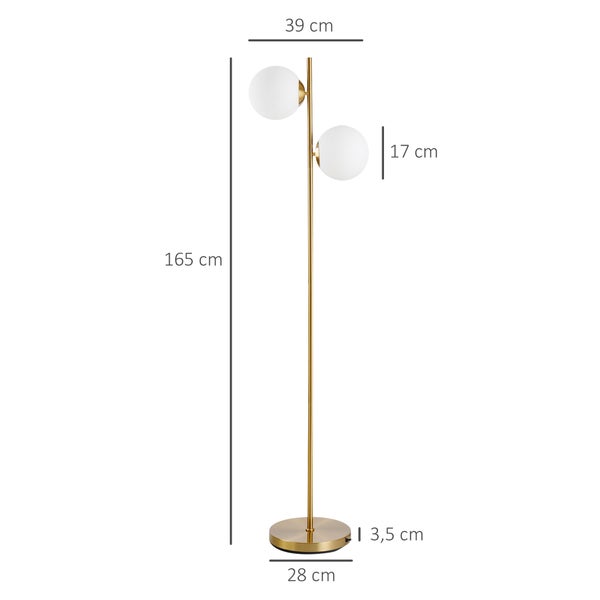 HOMCOM Stehlampe, 39 x 28 x 165cm, Stahl, Golden