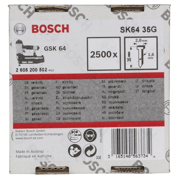 Bosch SK64 35G Nägel, 2500 Stück, verzinkt