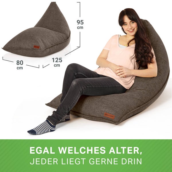 Green Bean Sitzsack Triangle 150x100x100cm mit 220 Liter EPS-Perlen Füllung - Kuschelig Weich Waschbar - Drinnen Stoff Bodenkissen Liegekissen Sitzkissen - Braun