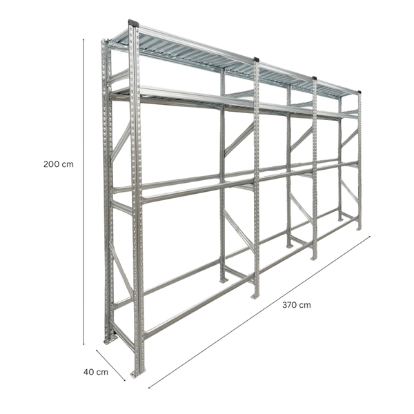 PROREGAL Reifenregal Proximo 200x360x40cm bis zu 36 Reifen auf 2 Ebenen + 2 Ablagen Verzinkt