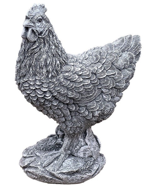 Gartenfigur Huhn aus Steinguss zur Gartendekoration