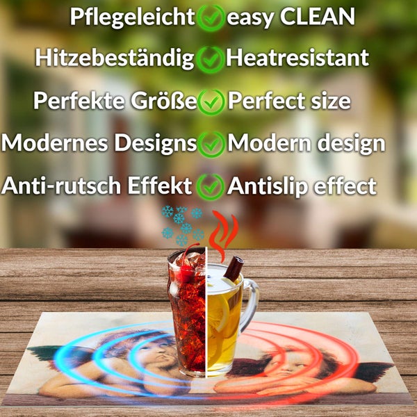 Glas-Schneidebrett mit Engel-Motiv, pflegeleicht, hitzebeständig, perfekte Größe, modernes Design und rutschhemmend.