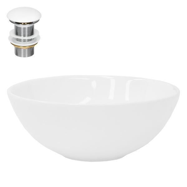ML-Design Waschbecken aus Keramik in Weiß glänzend Ø 28x11,6 cm inkl. Ablaufgarnitur, Runde Aufsatzwaschbecken ohne Überlauf, Moderne Waschtisch, Waschschale Waschplatz Handwaschbecken, für Badezimmer