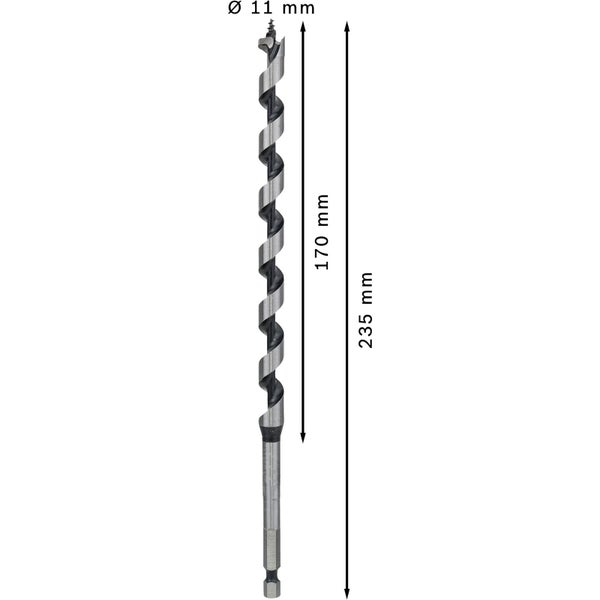 Holzbohrer mit einem Durchmesser von 11 Millimetern und einer Länge von 235 Millimetern.