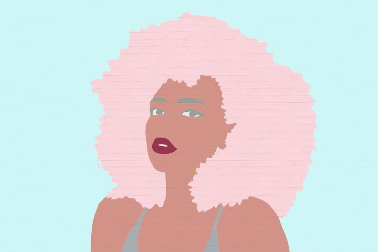 Illustration einer Frau mit rosa Afrofrisur