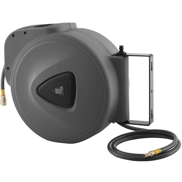 Druckluftschlauch mit Trommel tectake  inklusive Montagematerial mit ¼ Zoll Schnellkupplung grau