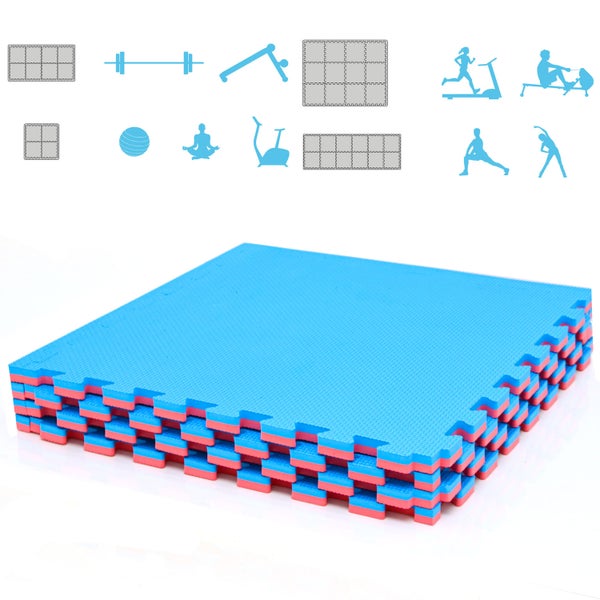 1m² Bodenschutz Fitnessmatte - 4 Sportmatten 50x50x2cm Optische Mängel Rot Blau