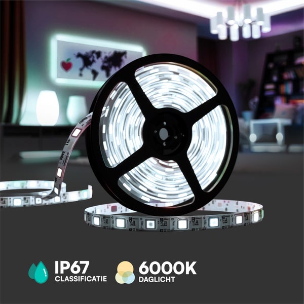LED-Streifen auf Rolle für den Innenbereich, Tageslichtweiß 6000 Kelvin, Schutzart IP67