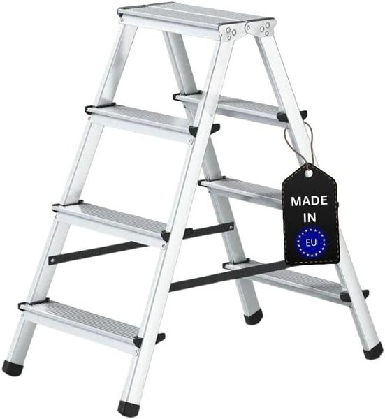 PROREGAL Stufenstehleiter ATLAS Beidseitig Begehbar 2 x 4 Stufen Arbeitshöhe 2,81 m Traglast 125 kg