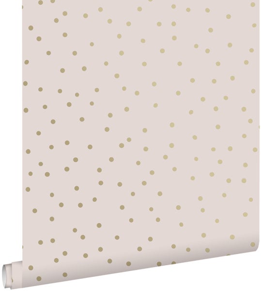 ESTAhome Tapete Punkte Altrosa und Gold - 53 cm x 10.05 m - 139274