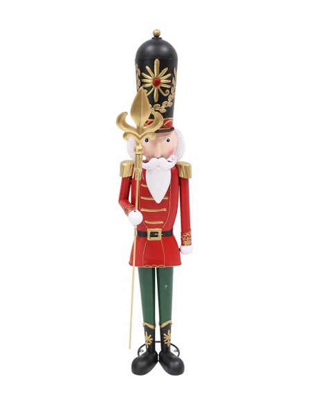 Dekorative Nussknacker Figur aus Metall als Soldat mit Zepter für die Weihnachtsdekoration