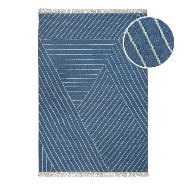 Kelim Teppich Blau Ocean Lines WECONhome 80x150 cm